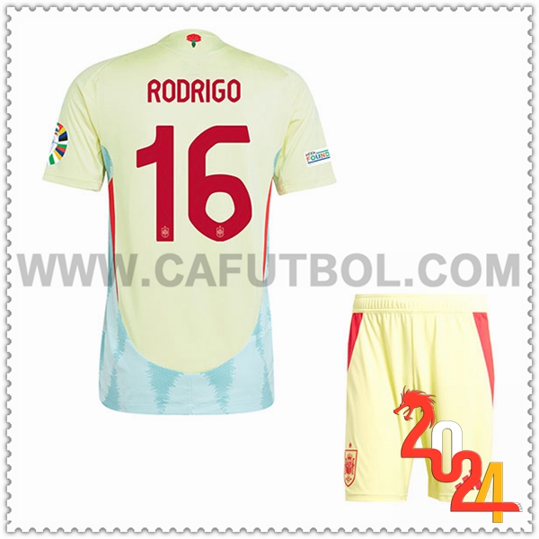 Segunda Camiseta Equipo Espana RODRIGO #16 Ninos 2024 2025