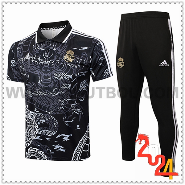 Camiseta Polo Real Madrid Negro/Blanco 2024 2025