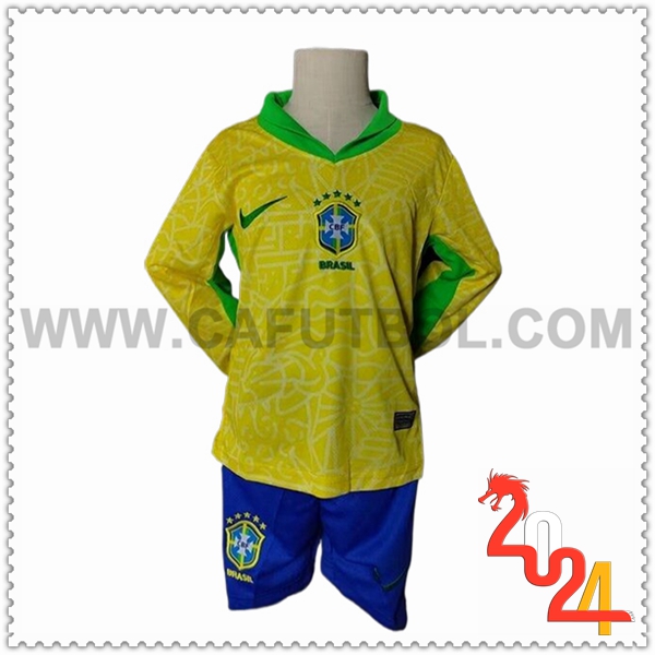 Primera Equipacion del Brasil Ninos Mangas largas 2024 2025