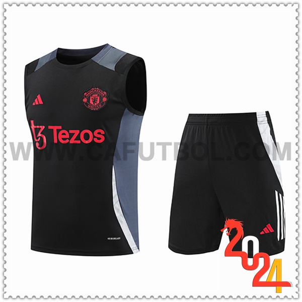 Camiseta Entrenamiento sin mangas Manchester United Negro/Gris 2024 2025