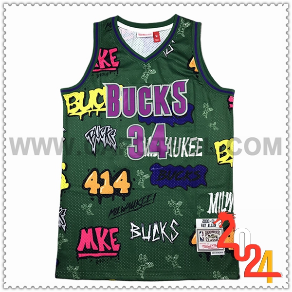 Camisetas NBA Milwaukee Bucks (ALLEN #34) 2024/25 Verde/Violeta