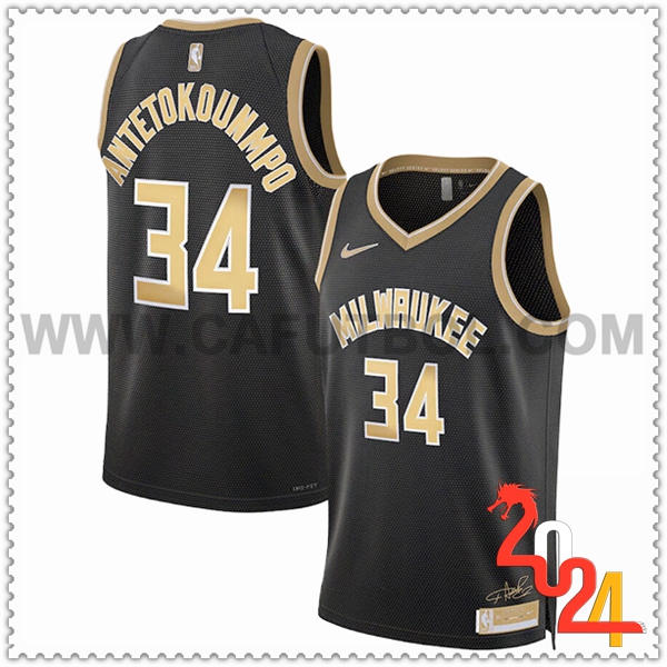 Camisetas NBA Milwaukee Bucks (ANTETOKOUNMPO #34) 2024/25 Negro/Amarillo