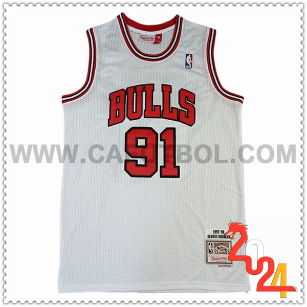 Camisetas NBA Chicago Bulls (RODMAN #91) 2024/25 Blanco/Rojo -02