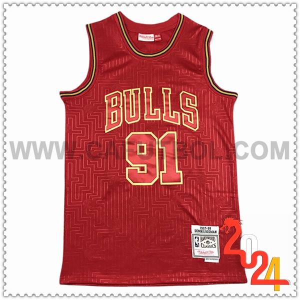 Camisetas NBA Chicago Bulls (RODMAN #91) 2024/25 Rojo/Amarillo