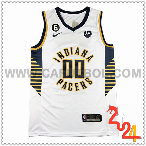 Camisetas NBA Indiana Pacers (MATHURIN #00) 2024/25 Blanco/Negro/Amarillo