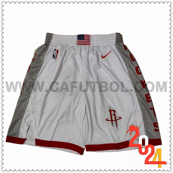 Cortos NBA Houston Rockets 2024/25 Blanco/Gris/Rojo