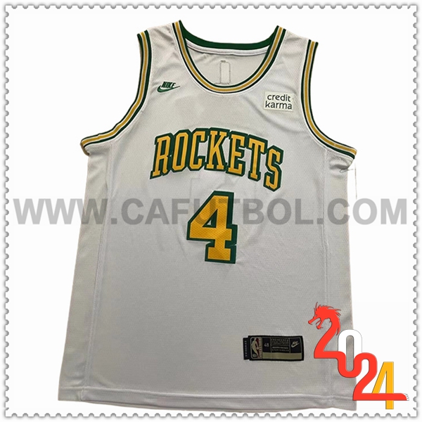 Camisetas NBA Houston Rockets (GREEN #4) 2024/25 Blanco/Amarillo