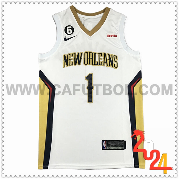 Camisetas NBA San New Orleans Pelicans (WILLIAMSON #1) 2024/25 Blanco/Amarillo