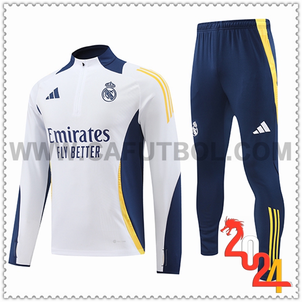 Chandal Futbol Real Madrid Ninos Blanco/Azul/Amarillo 2024 2025