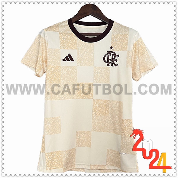 Camiseta Futbol Flamengo Mujer Beige Edicion especial 2024 2025