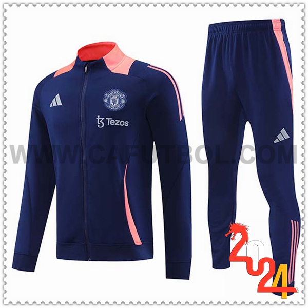 Chandal Futbol Chaquetas Manchester United Azul/Rosa 2024 2025