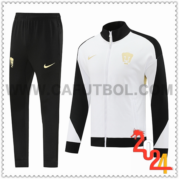 Chandal Futbol Chaquetas Pumas UNAM Blanco/Negro/Amarillo 2024 2025