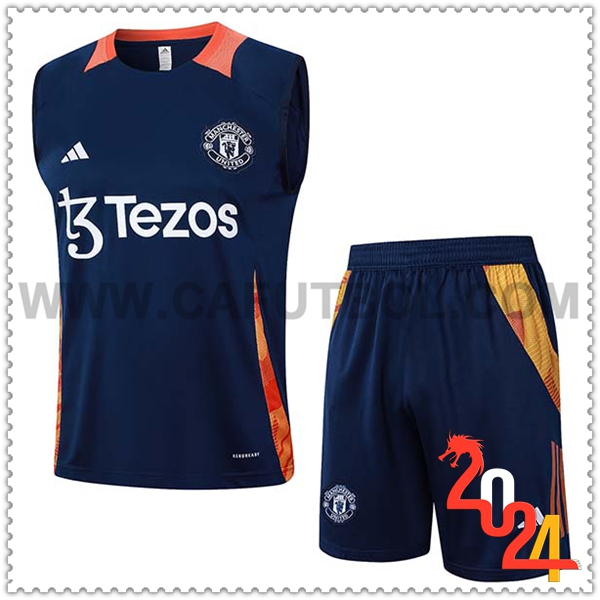 Camiseta Entrenamiento sin mangas Manchester United Azul/Naranja 2024 2025