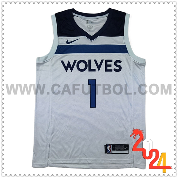 Camisetas Minnesota Timberwolves (EDWARDS #1) 2024/25 Blanco/Azul