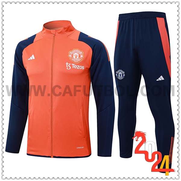 Chandal Futbol Chaquetas Manchester United Naranja/Azul 2024 2025