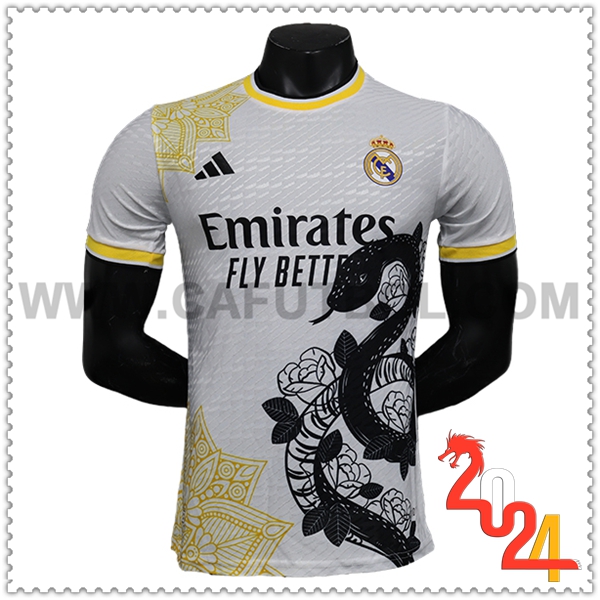 Camiseta Futbol Real Madrid Blanco/AMARILLO Edicion especial 2024 2025