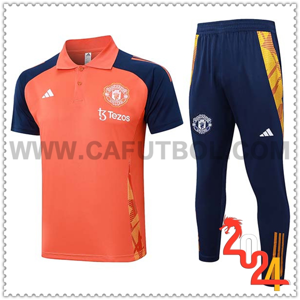 Camiseta Polo Manchester United Naranja/Azul 2024 2025