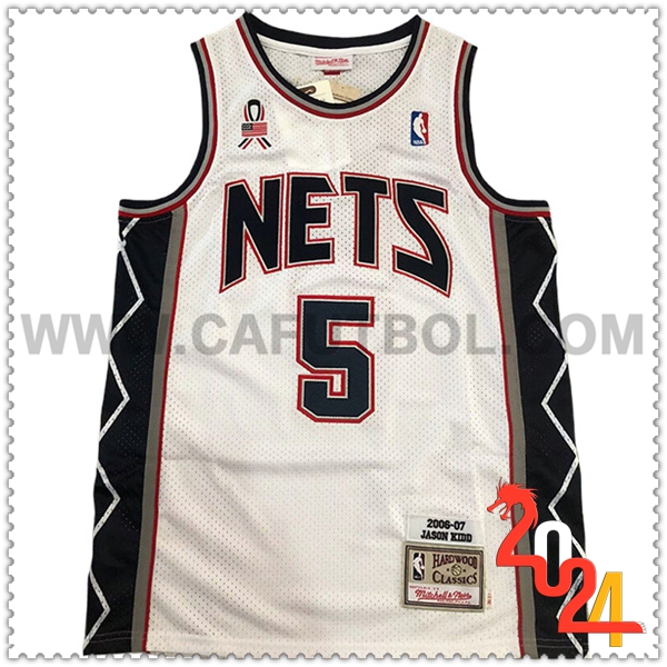 Camisetas Brooklyn Nets (KIDD #5) 2024/25 Blanco/Negro/Rojo