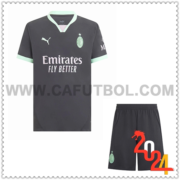 Tercero Equipacion del AC Milan + Pantalones Cortos 2024 2025