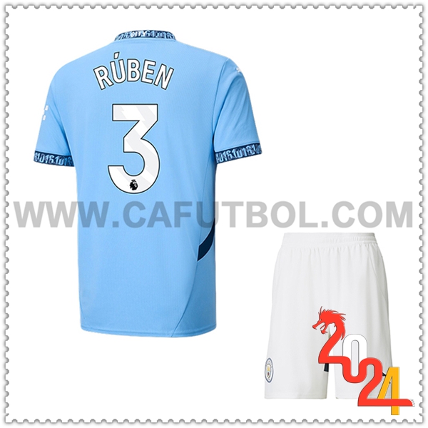 Primera Equipacion del Manchester City RÚBEN #3 Ninos 2024 2025