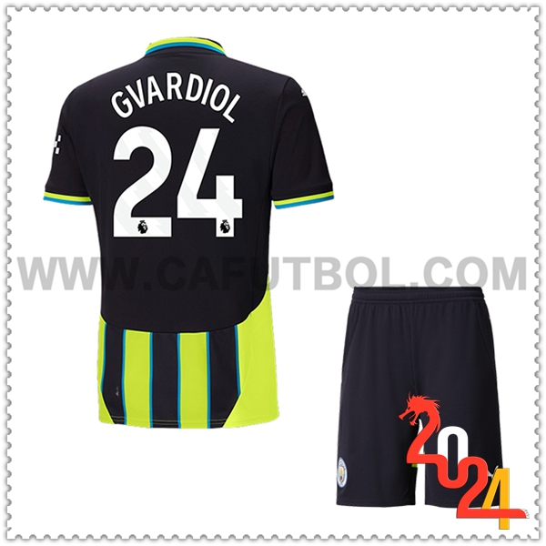 Segunda Equipacion del Manchester City GVARDIOL #24 Ninos 2024 2025