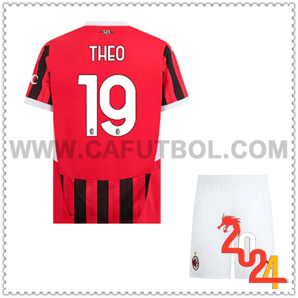 Primera Equipacion del AC Milan THEO #19 Ninos 2024 2025