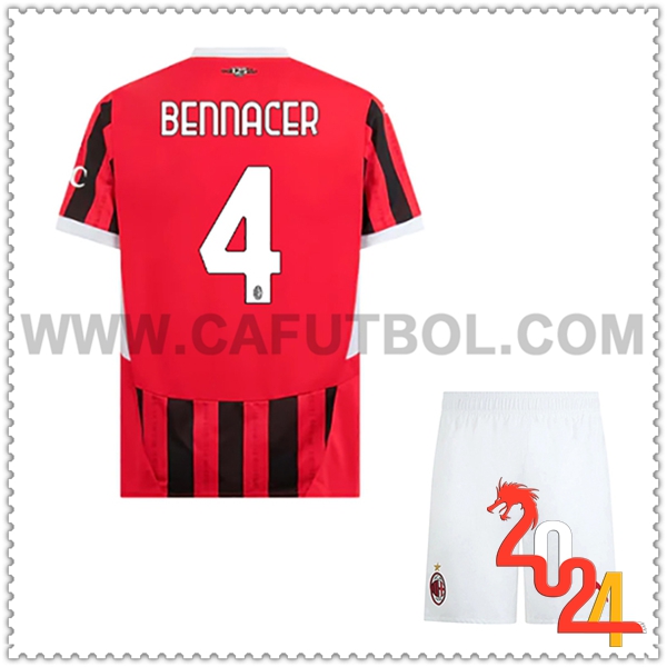 Primera Equipacion del AC Milan BENNACER #4 Ninos 2024 2025