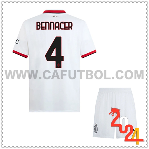 Segunda Equipacion del AC Milan BENNACER #4 Ninos 2024 2025