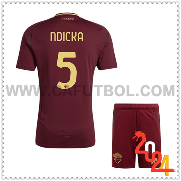 Primera Equipacion del AS Roma NDICKA #5 Ninos 2024 2025