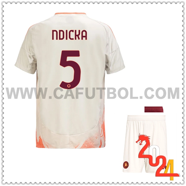 Segunda Equipacion del AS Roma NDICKA #5 Ninos 2024 2025