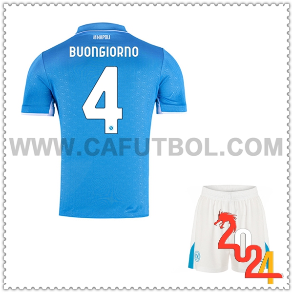 Primera Equipacion del SSC Napoles BUONGIORNO #4 Ninos 2024 2025