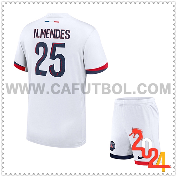 Segunda Equipacion del PSG N.MENDES #25 Ninos 2024 2025