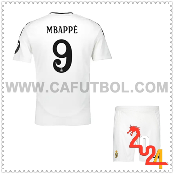 Primera Equipacion del Real Madrid Mbappé #9 Ninos 2024 2025