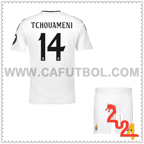 Primera Equipacion del Real Madrid TCHOUAMÉNI #14 Ninos 2024 2025