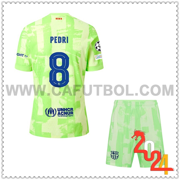 Tercero Equipacion del FC Barcelona PEDRI #8 Ninos 2024 2025