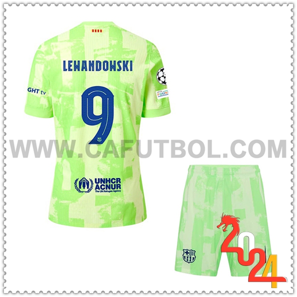 Tercero Equipacion del FC Barcelona LEWANDOWSKI #9 Ninos 2024 2025