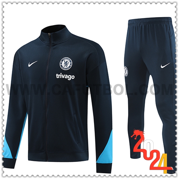 Chaqueta Con Capucha Chandal FC Chelsea Negro/Azul 2024 2025