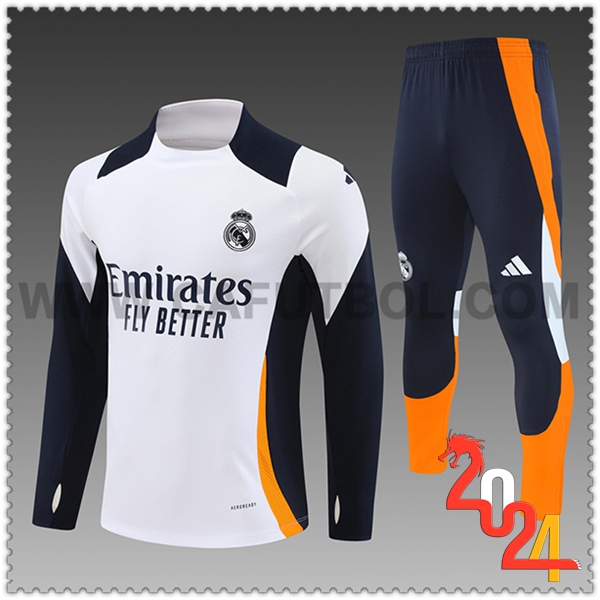 Chandal Futbol Real Madrid Ninos Blanco/Negro/Naranja 2024 2025