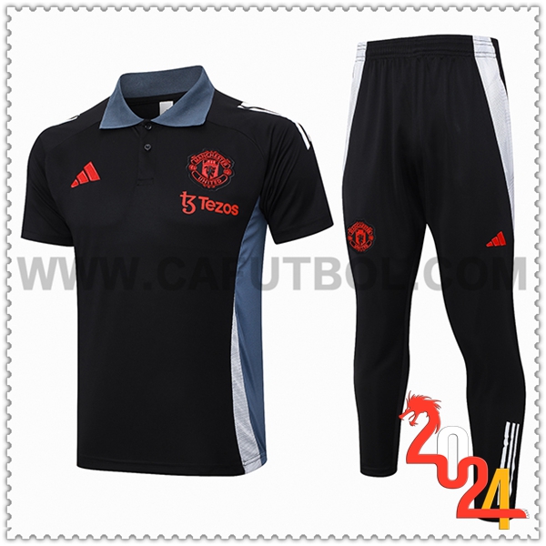 Camiseta Polo Manchester United Negro/Gris/Blanco 2024 2025