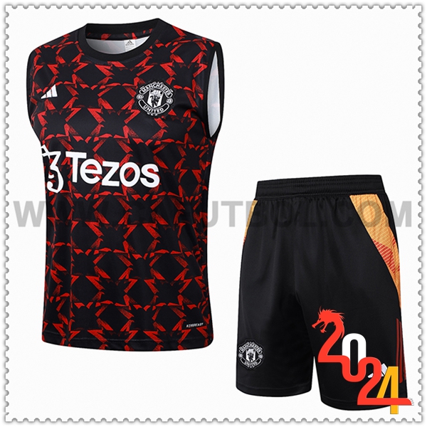 Camiseta Entrenamiento sin mangas Manchester United Negro/Rojo 2024 2025