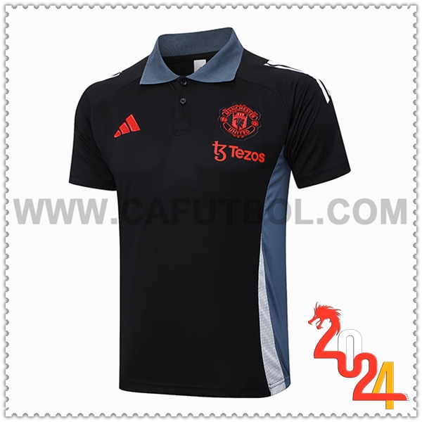 Camiseta Polo Manchester United Negro/Gris/Blanco 2024 2025