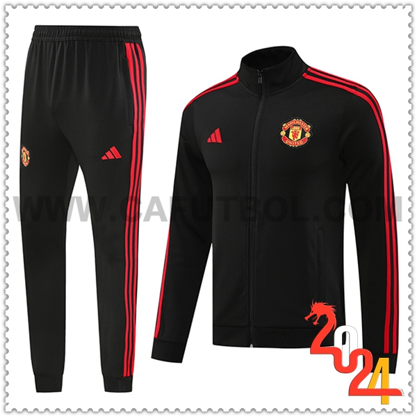 Chandal Chaquetas Futbol Manchester United Negro/Rojo 2024 2025