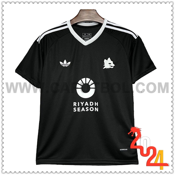 Camiseta Entrenamiento As Roma Negro/Blanco 2024 2025