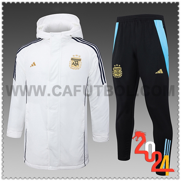 Chandal Plumas Con Capucha Argentina Blanco/Negro/Amarillo 2024 2025