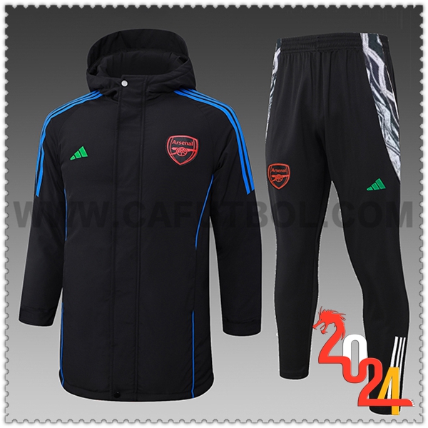 Chandal Plumas Con Capucha Arsenal Negro/Azul 2024 2025