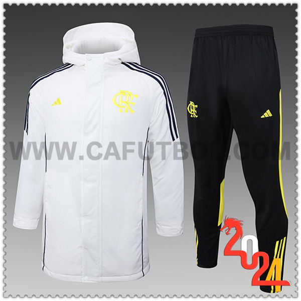 Chandal Plumas Con Capucha Flamengo Blanco/Negro/Amarillo 2024 2025