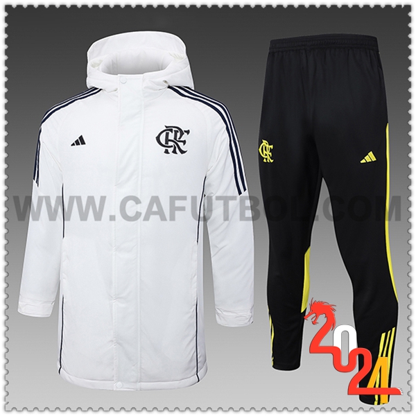 Chandal Plumas Con Capucha Flamengo Blanco/Negro/Amarillo 2024 2025 -02