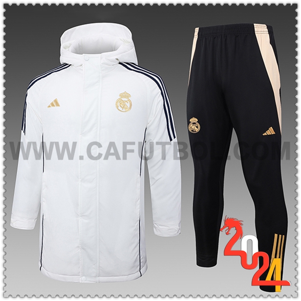 Chandal Plumas Con Capucha Real Madrid Blanco/Negro/Amarillo 2024 2025