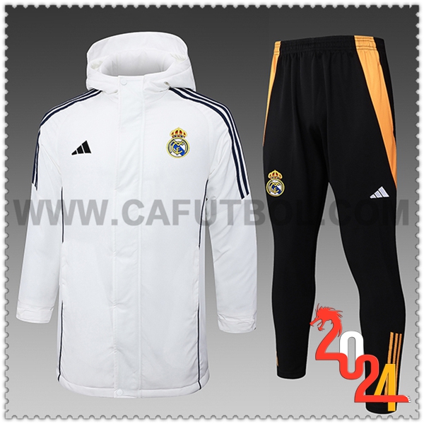 Chandal Plumas Con Capucha Real Madrid Blanco/Negro/Naranja 2024 2025