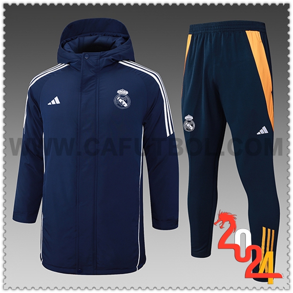 Chandal Plumas Con Capucha Real Madrid Azul/Blanco/Naranja 2024 2025